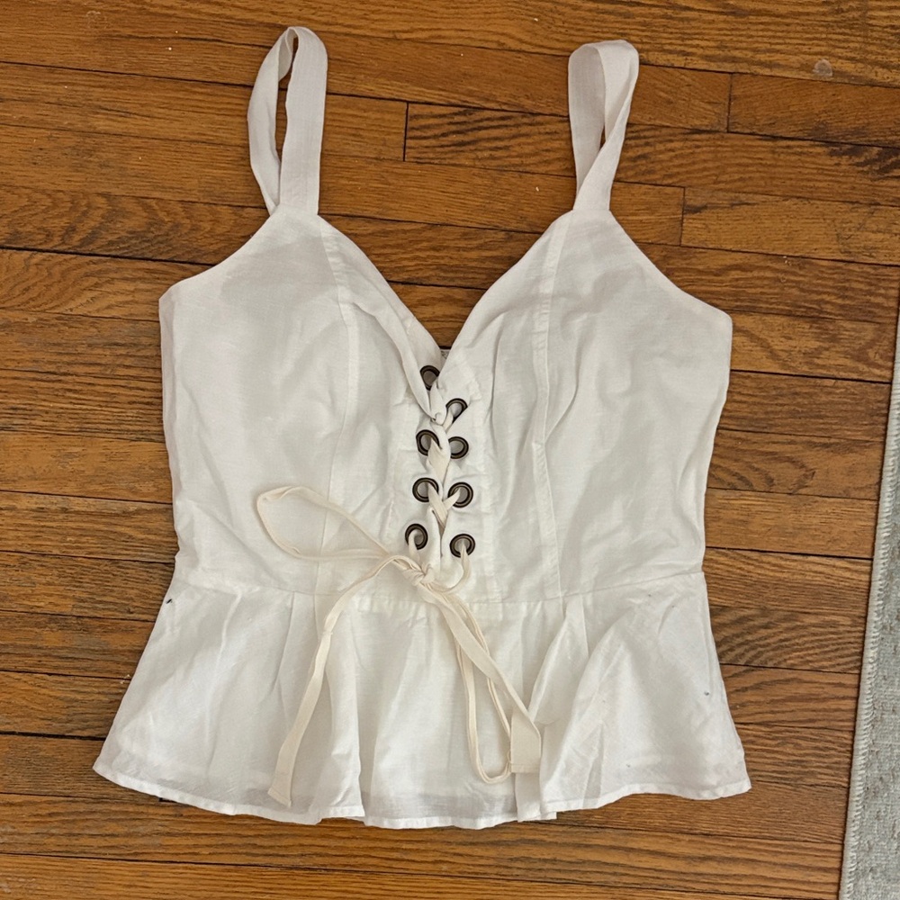 J. Crew Women’s Ivory Lace-Up Peplum Cami Top
